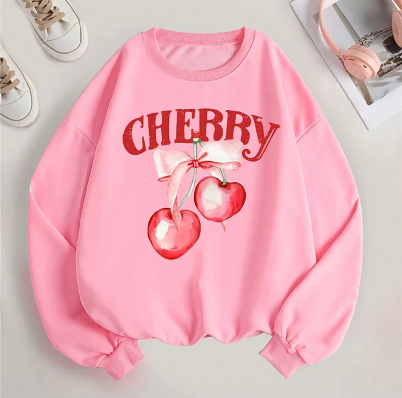 

Fruit print casual hoodie, loose version, round neck, long sleeves, casual style suitable for winter