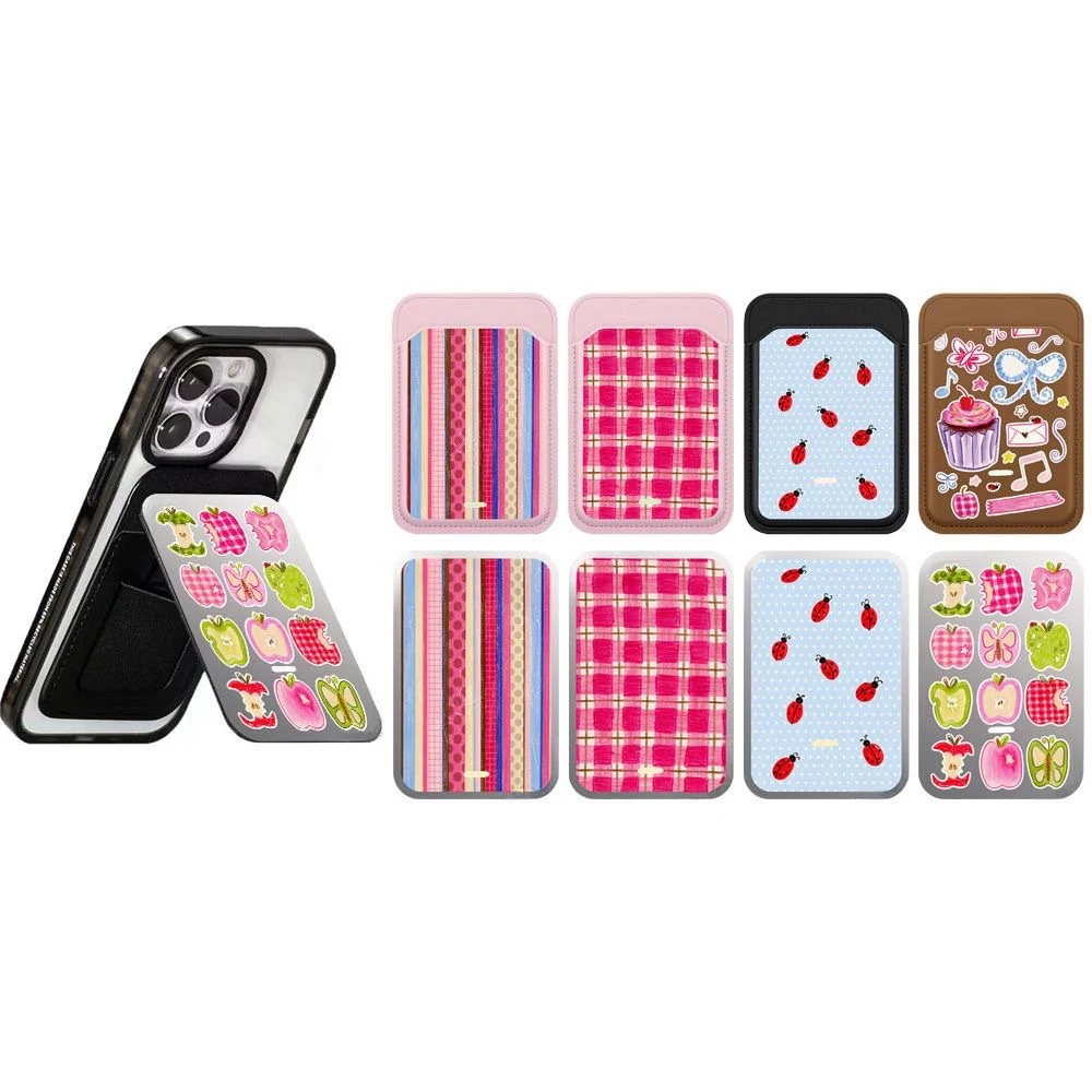 

Cartoon Apples Colorful Stripes Pattern Magnetic Phone Stand for IPhone 13 14 15 16 17 Pro Max Case
