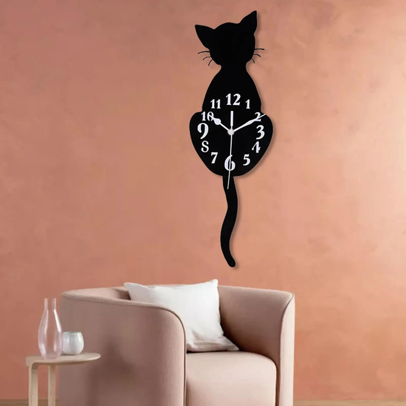 Modern Wall Clock Silent Non-Ticking Cat Design Bedroom Wall Clock For Dormitory Hotel Restaurant Businesses Rental Living Room