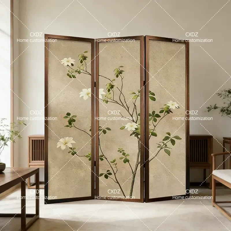 New Chinese Style Flower Folding Screen Living Room Study Entrance Partition Song Dynasty Aesthetics Custom Solid Wood