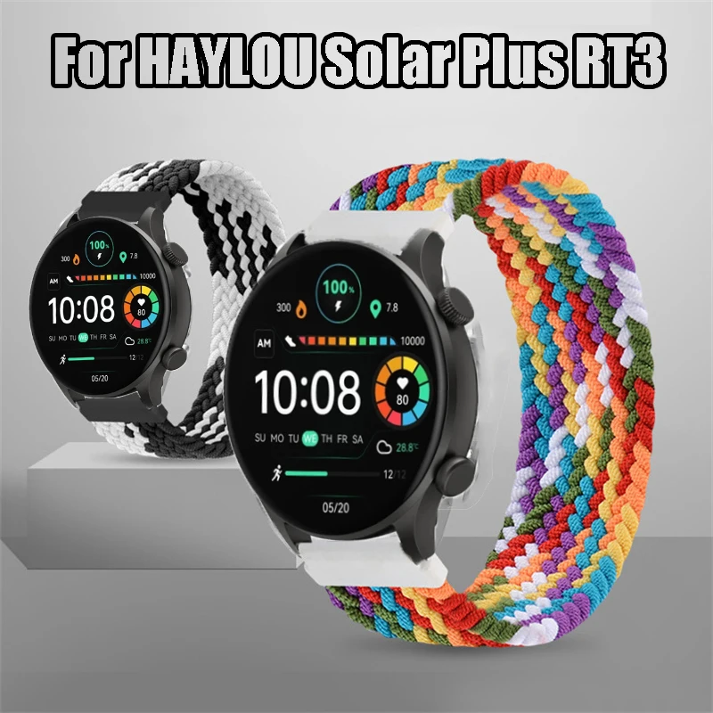 Braided Solo Loop Strap for HAYLOU Solar Plus RT3 22mm Watchband Stretchable Bracelet Correa Elastic Woven Replacement Band Belt