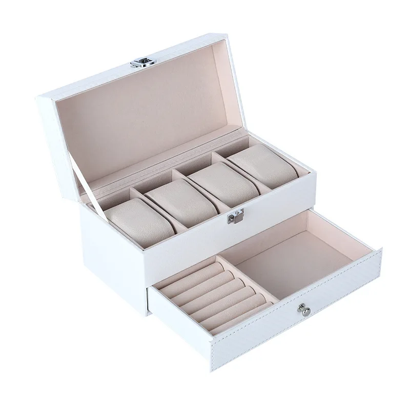 4-position double-layer multi-purpose jewelry watch box pu leather necklace earring bracelet  ring storage box storage box image 6