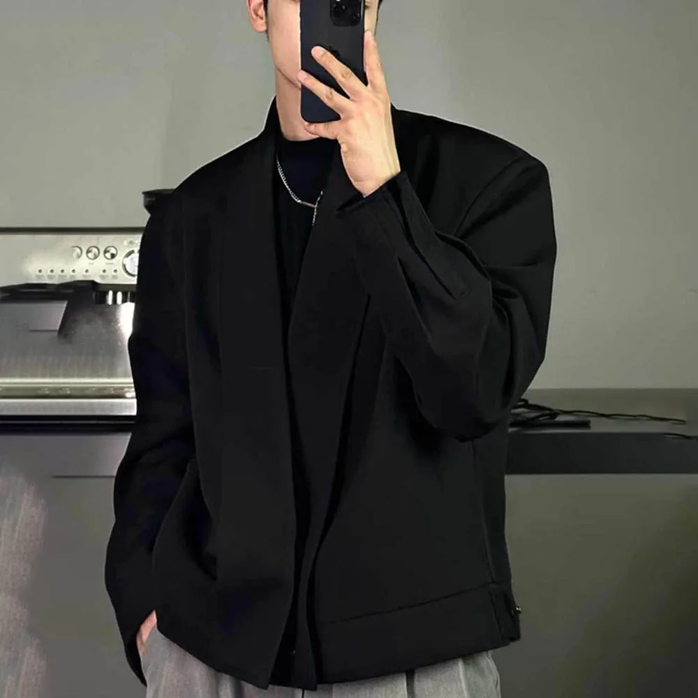 Autumn New Men's Solid Color Long-Sleeved Jacket American Retro Fashion Trend High Street Loose Casual Niche Men's Tops 2025