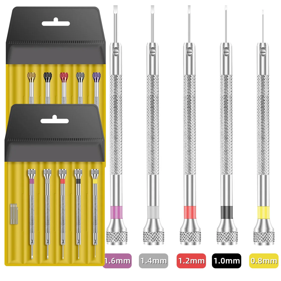 5PCS Watch Repair Tool Precision Screwdrivers Set 0.8mm-1.6mm Flat Head Aluminium Screwdriver Kit Professional Watchmakers Tool