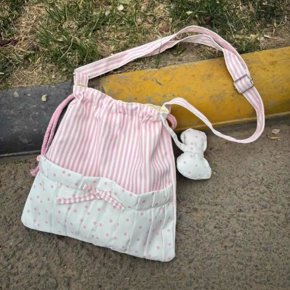 

Casual Large Capacity Striped Shoulder Bag Patchwork New Design Sweet Tote Bag Korean Style Drawstring Underarm Bag Streetwear