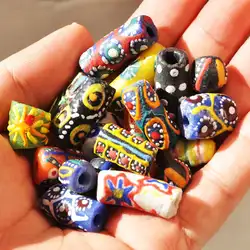 10PCS Africa Handmade Trade Beads Antique Colored Glaze Cylinder Tubes TSB0258