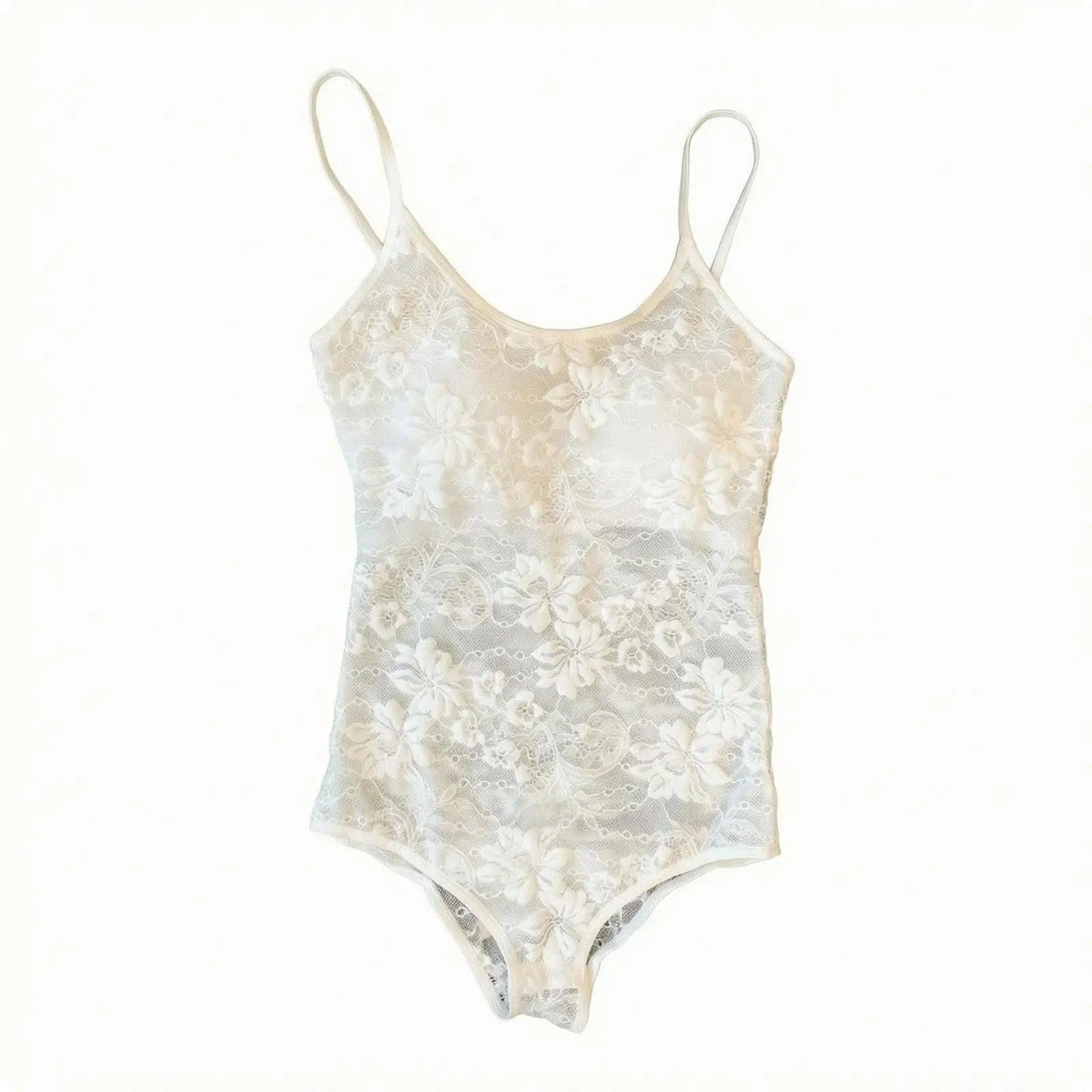 Sexy Lace Bodysuit for Women Cotton Soft Stretch Jumpsuit Elegant Botanical Pattern Sheer Top for Evening Wear