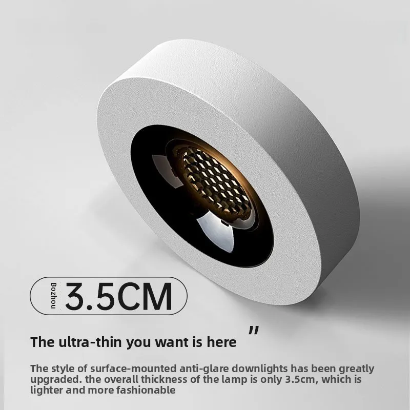 2026 Slim Round Surface Mount LED Downlight Minimal Full Spectrum Anti-Glare Single Head Spotlight For Home No Main Light