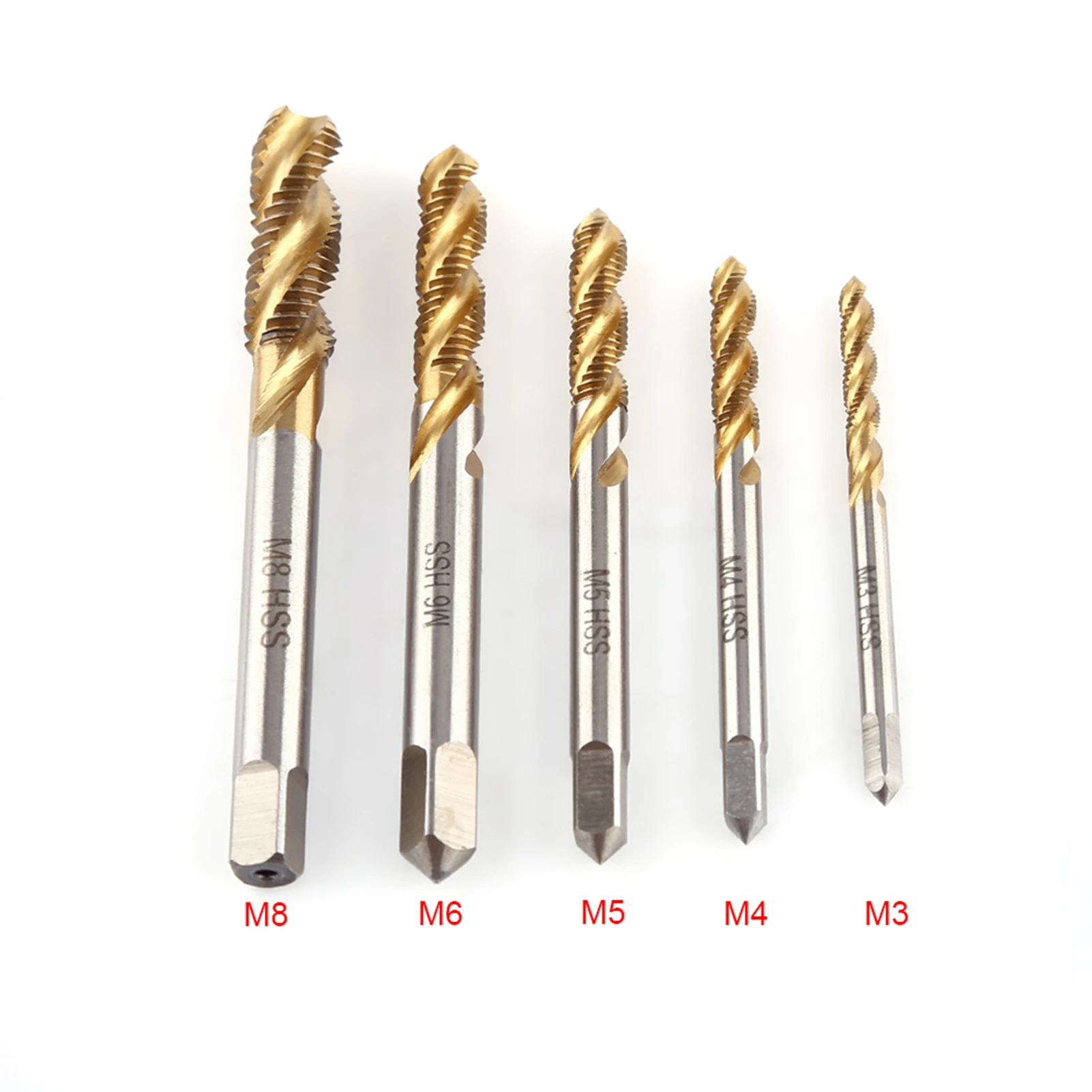 

Thread Tap, Screw Tap, M3 M4 M5 M6 M8 5pc/lot Titanium Coated HSS Spiral Fluted Screw Taps M3 M4 M5 M6 M8 Thread Tapping Tool