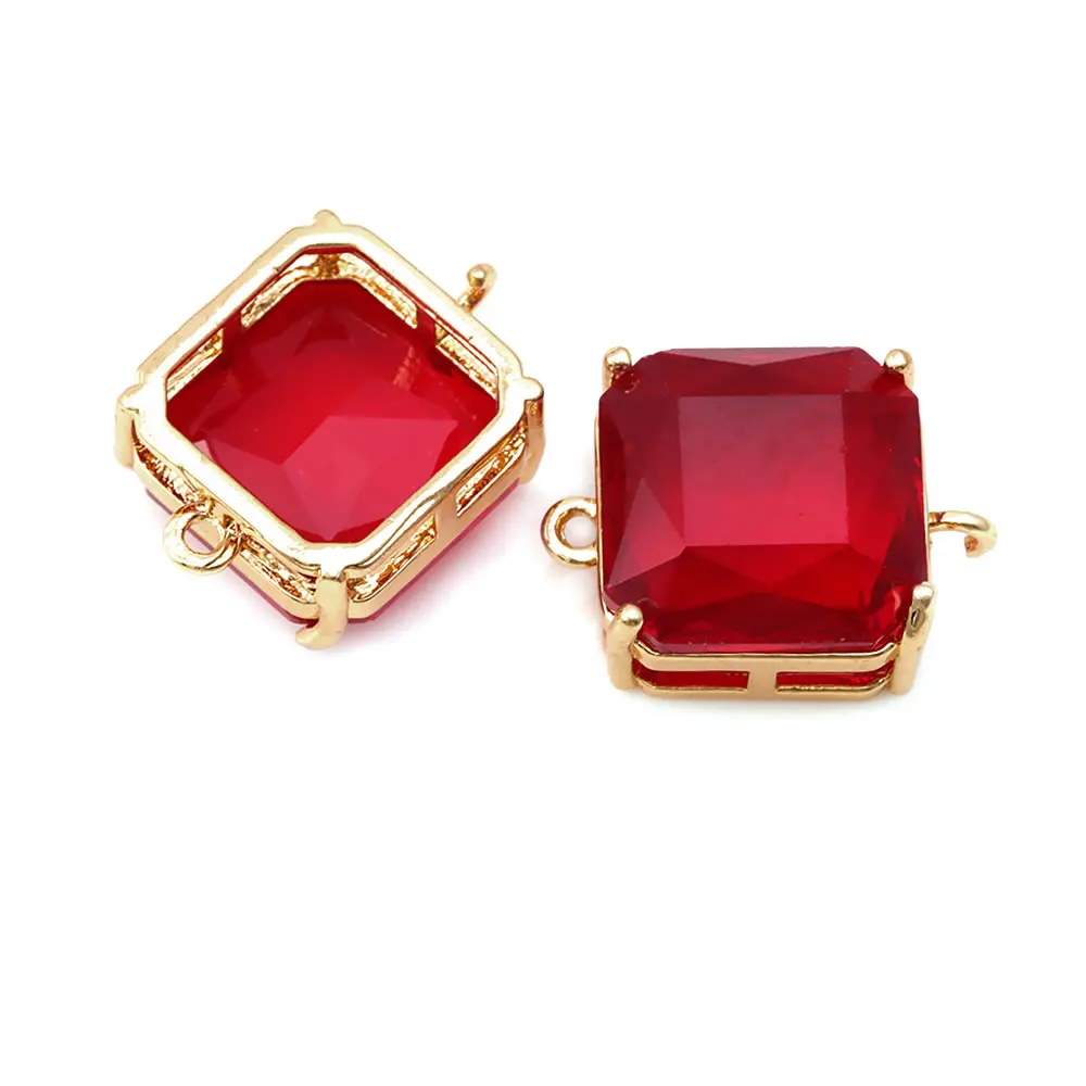 6PCS 18K Gold Color Brass Glass 2 Holes Square Connect Charms Pendants High Quality Necklace Earrings Charms Jewelry Making view 5