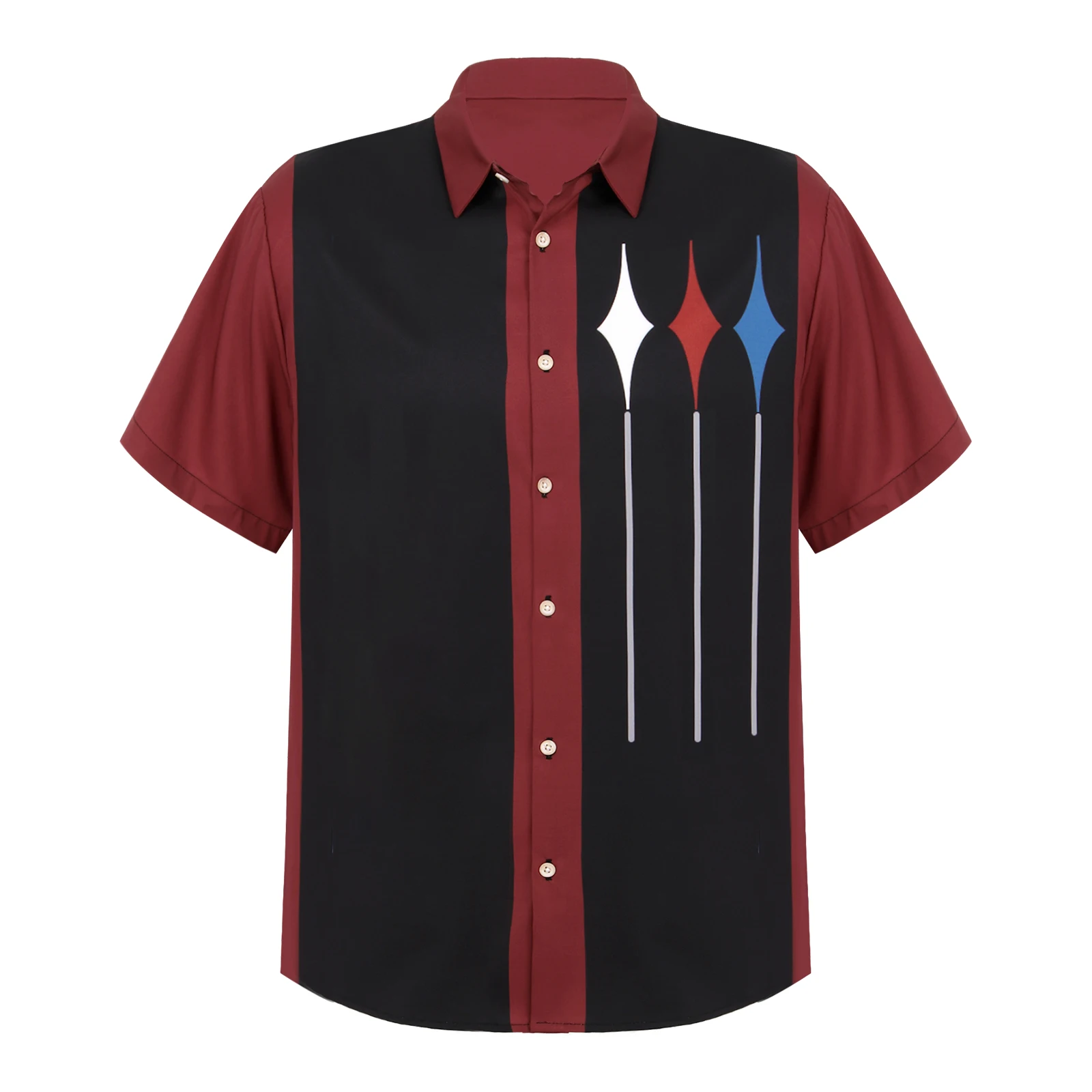 Men's Retro Short Sleeve Camp Shirt Button Down Loose Cuban Bowling Shirts Casual 50s Color Block Striped Notched Collar Shirt