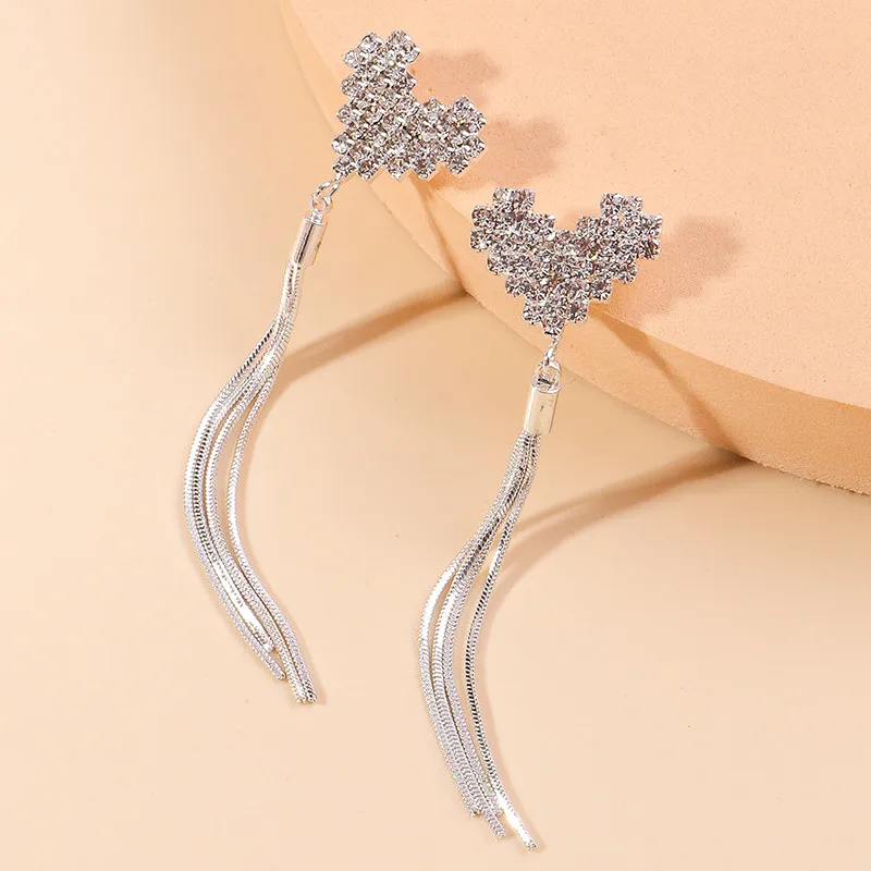 Aihua Koreanische Neue Glänzende Zirkon-Herz-Ohrstecker für Frauen Lange Quasten-Ohrringe Verlobungs- und Jubiläumsschmuck Geschenke – Detail 5