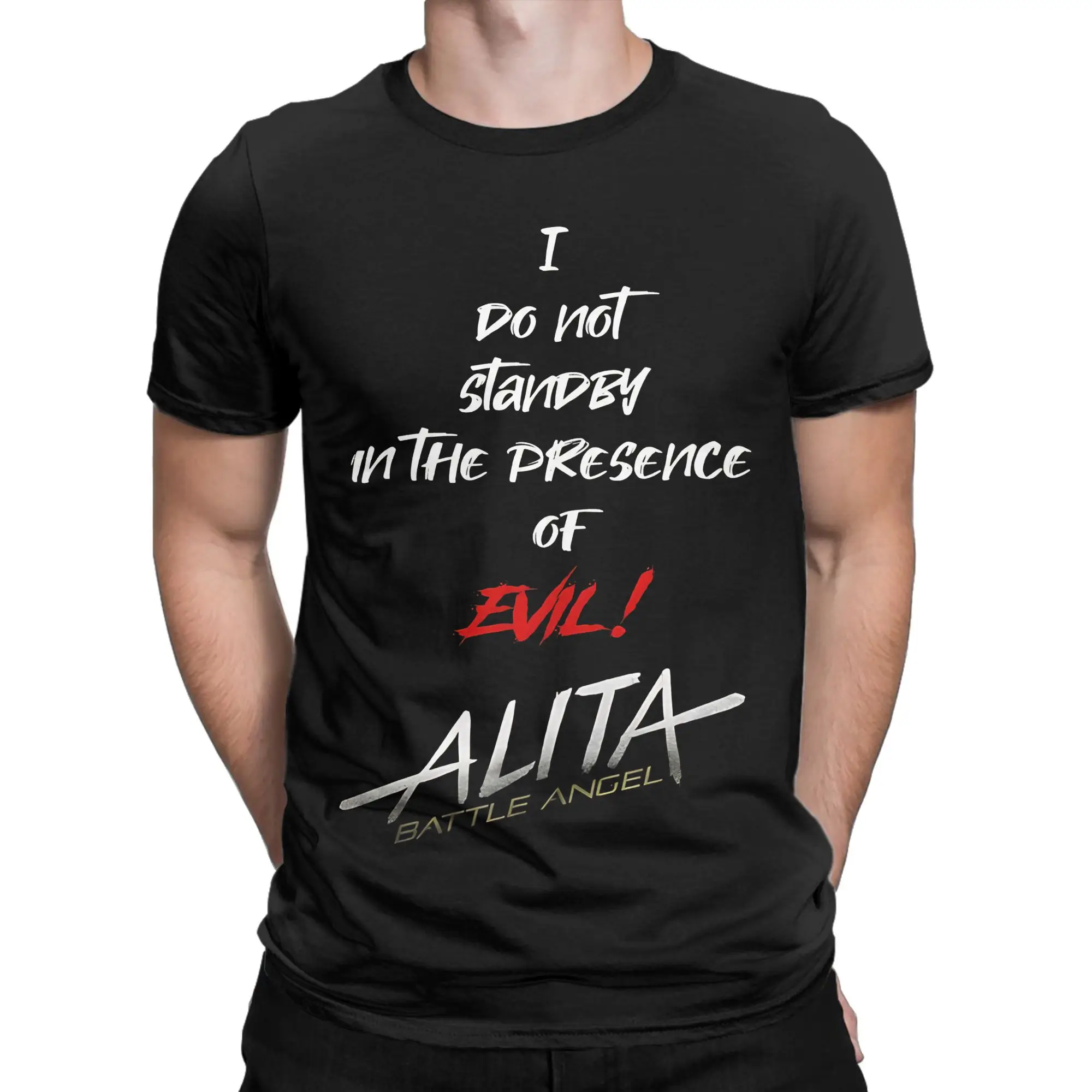 I will not standby in the presence of evil Classic Battle Angel Alita Funny 100% Cotton T-Shirt Tees Tops For Men