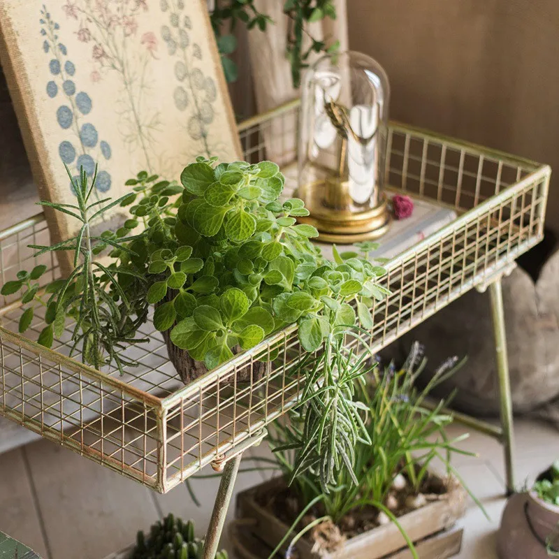 Multi functional wrought iron display table, living room balcony, miscellaneous storage rack, courtyard retro flower racks