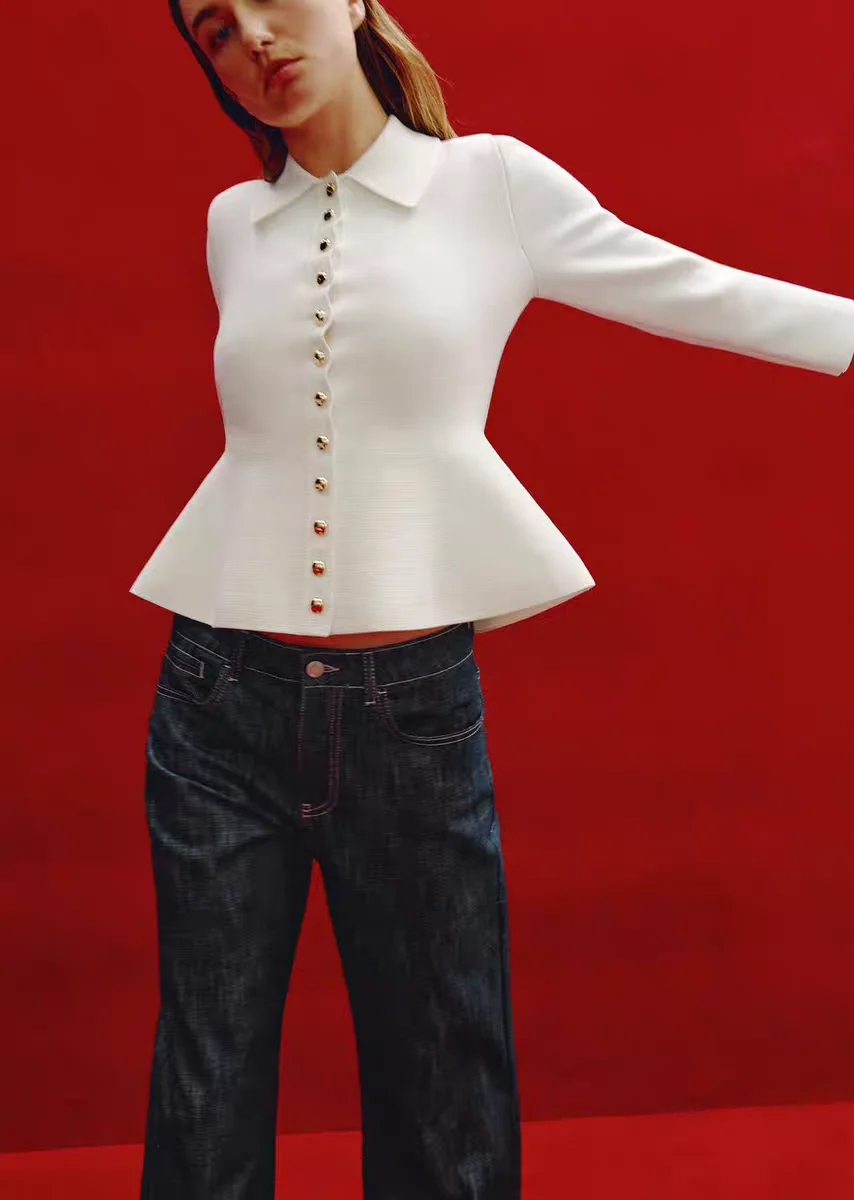 

Spring New Arrival Women's A-Line Skirt Sle Hem Turn-down Collar Long Sve Flat Needle Outerwear Warm Regular Length