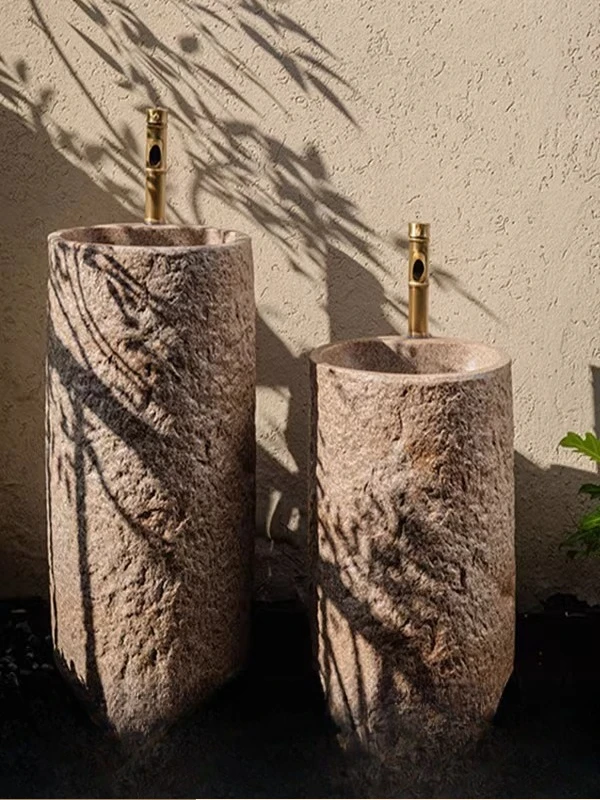 

Courtyard imitation stone washbasin integrated column basin garden stone floor-standing washbasin villa outdoor sink basin