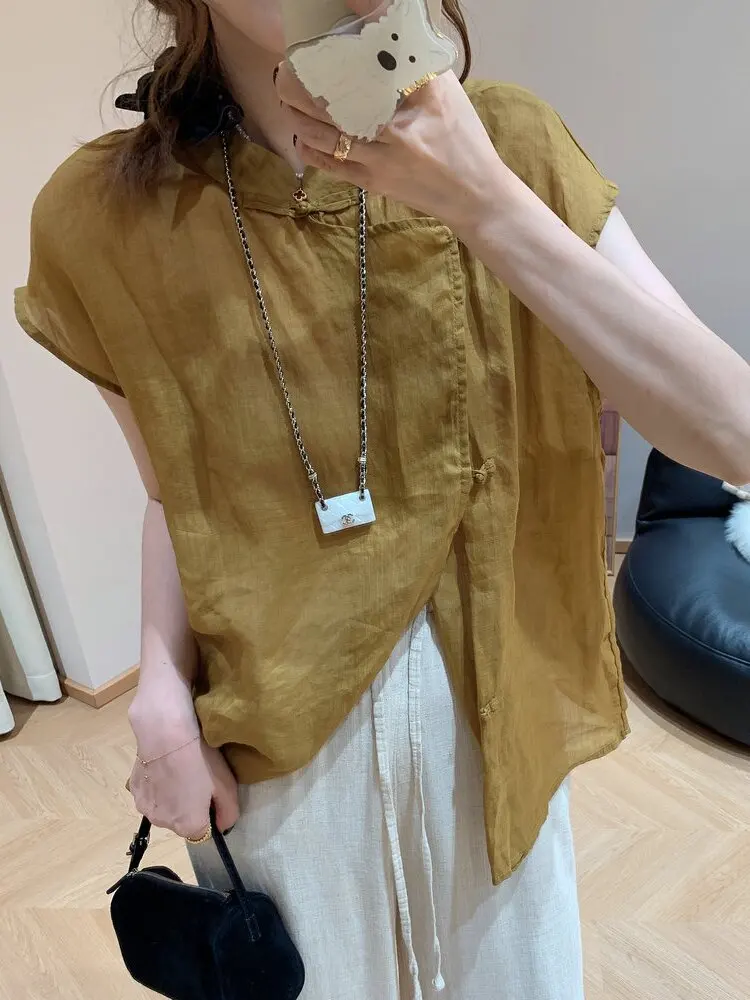 

Летний новый китайский свободный крой, вдохновленный стилем Ханьфу, женский комфортный дышащий льняной традиционный китайский наряд для чайной церемонии...