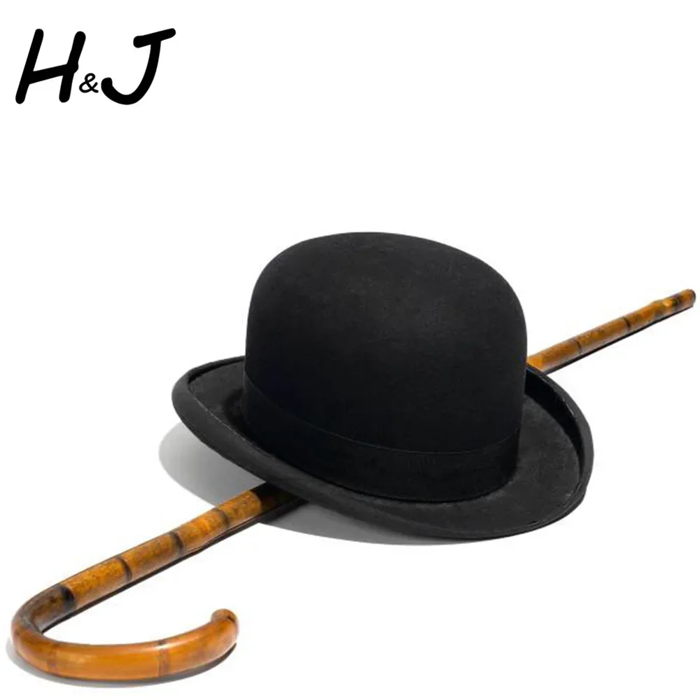 100% Wool Men Bowler Hat Crushable Dome Fedora Hat Traditional Church Billycock Groom Cap Dad Hat Big Size XXL