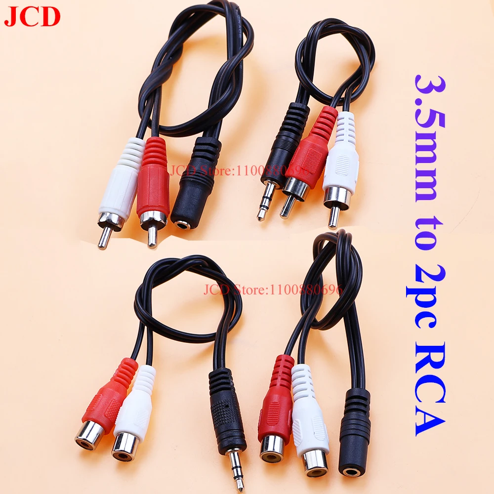 1PC 3.5mm Jack Aux to 2 RCA Audio Video Cable Stereo Y Splitter Cable AV Adapter 2RCA Cord Wire For DVD TV VCR PC Phone Speaker