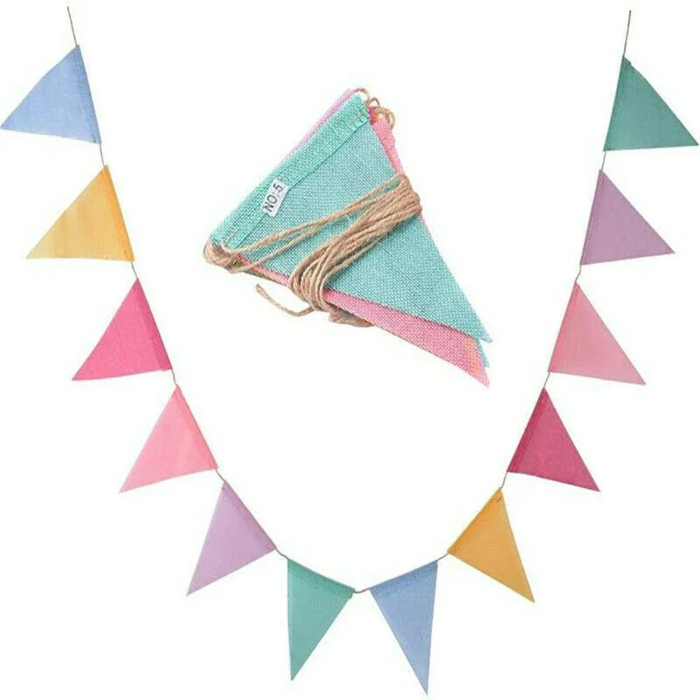 European-style Colorful Pull Flag Classroom Kids Playhouse Baby Shower Imitation Linen Triangle 12 Flags 17x 12.5cm