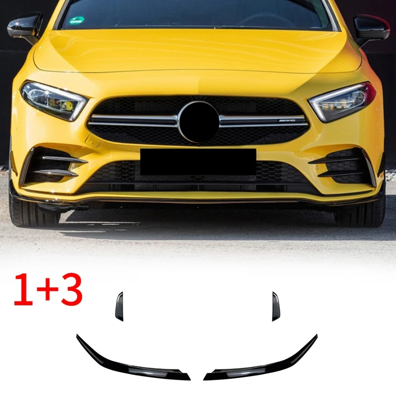 4X Front Bumper Splitter Spoiler Canardr ​Lip Vents Trim For Mercedes-Benz A Class W177 A180 A200 A220 A250 AMG 2019+