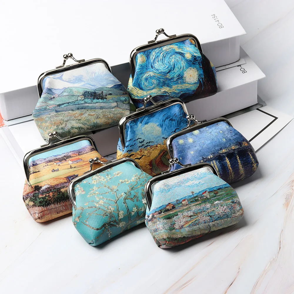 1pc Van Gogh Oil Painting Small Coin Purse, Landscape/Flower Pattern Coin Purse