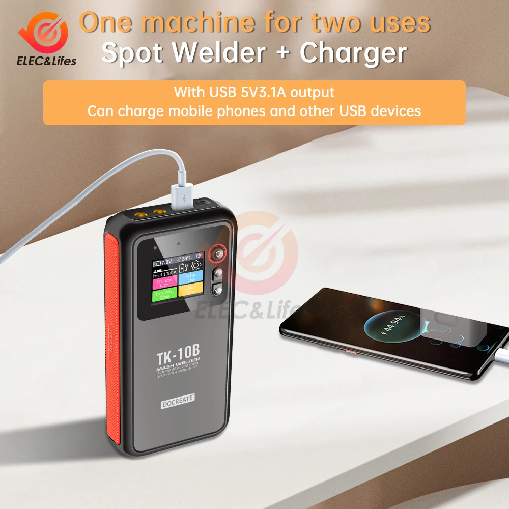 

TK-10B Welding Machine Portable Battery Spot Welding 0.1-0.25MM 5000mah 18650 Battery Nickel Sheet Iron Sheet With Color Screen