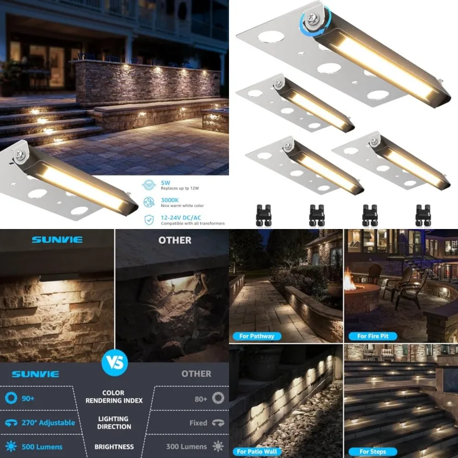 

7 Inch Hardscape Lighting 5W LED Retaining Wall Lights 3000K Warm White Low Voltage Landscape Lighting Waterproof Outdoor Step
