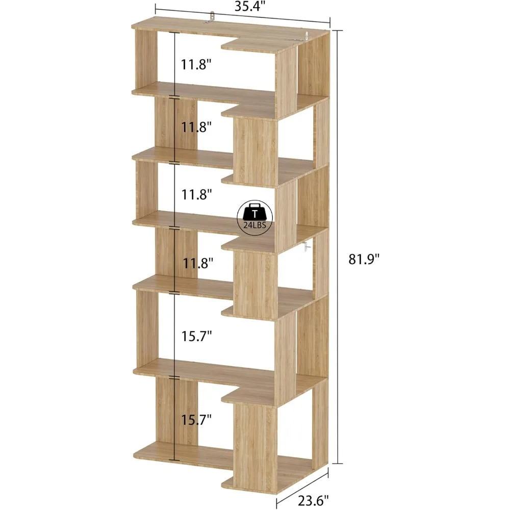 modern 7-tier corner bookcase, 81.9" high l-shaped shelving unit for living room storage and display