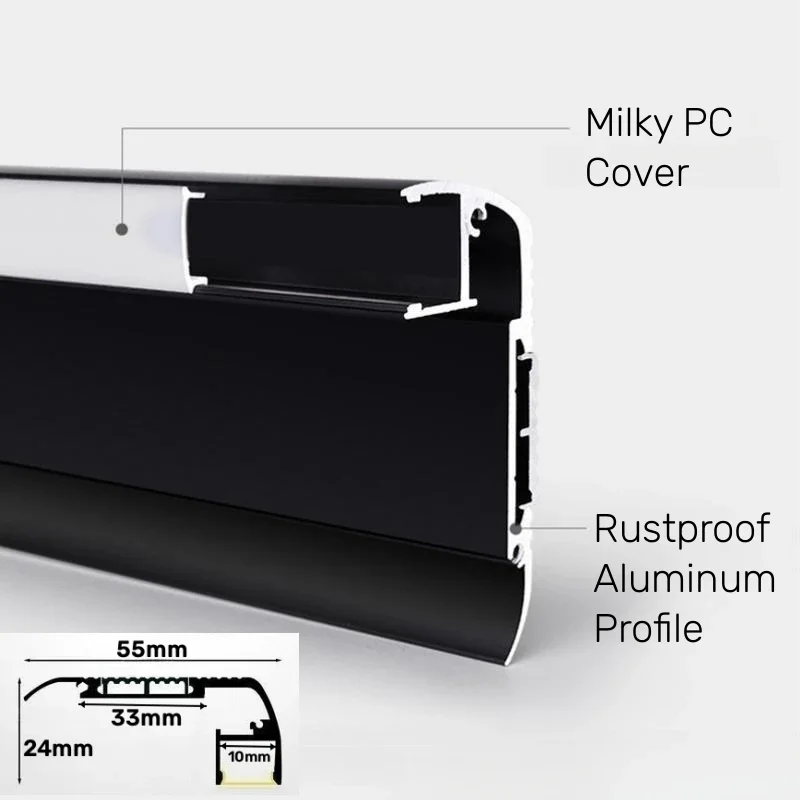 Anti-Slip Stair LED Aluminum Profile Safety Backlight Step Channel Cover Edge Protector Deck Hard Bar Strip Light