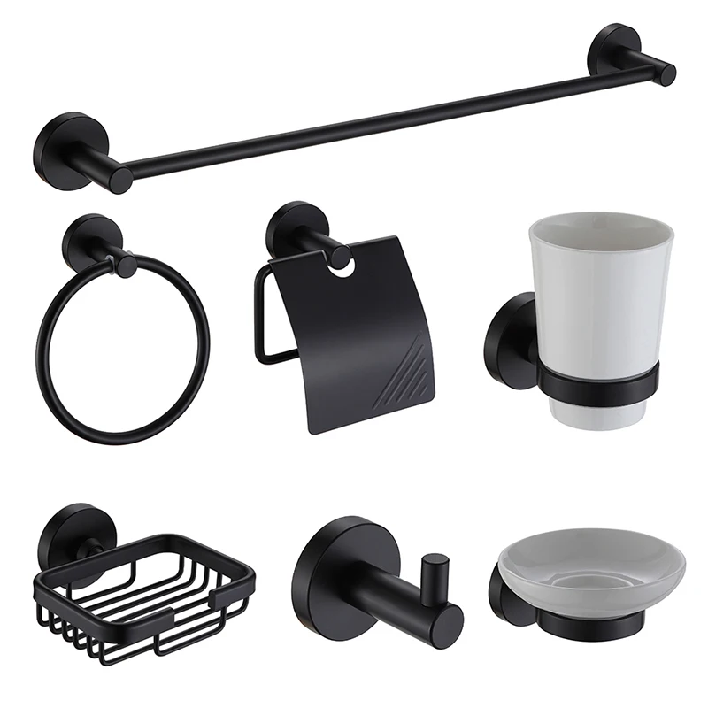 Bathroom Accessories Black Matte Hardware Set Aluminum