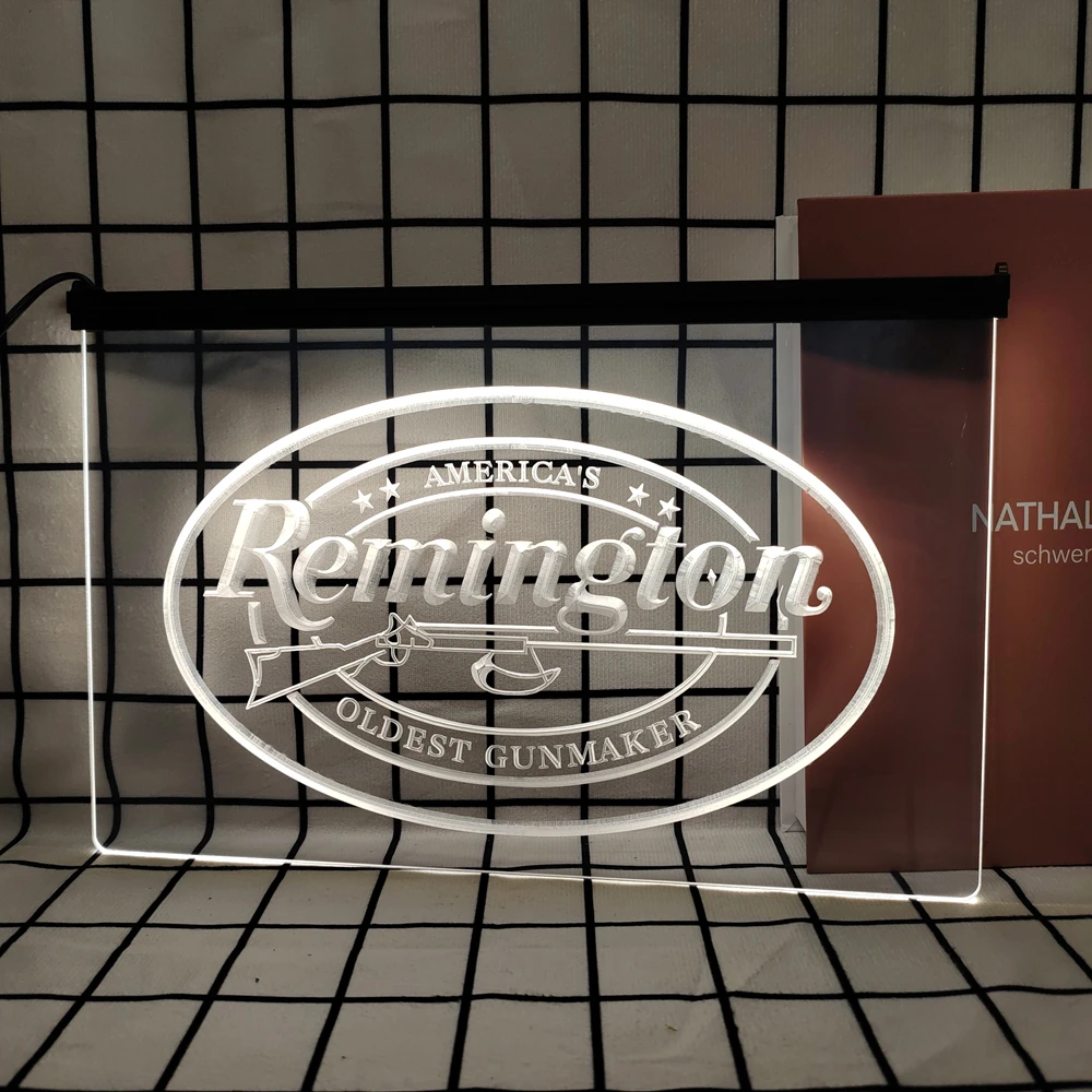 Remington Firearms Hunting Retro LED Neon Sign Home Decor with Vintage Plaques and Posters for Room Office Farmhouse