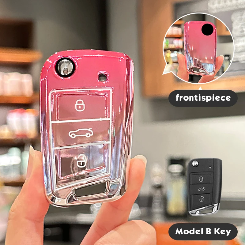 ساكورا الوردي تي بي يو لشركة فولكس فاجن جولف 7 MK7 سكودا سيات اوكتافيا كومبي ليون إيبيزا كوبترا الوجه حافظة مفاتيح السيارة غطاء فوب كيرينغ اكسسوارات