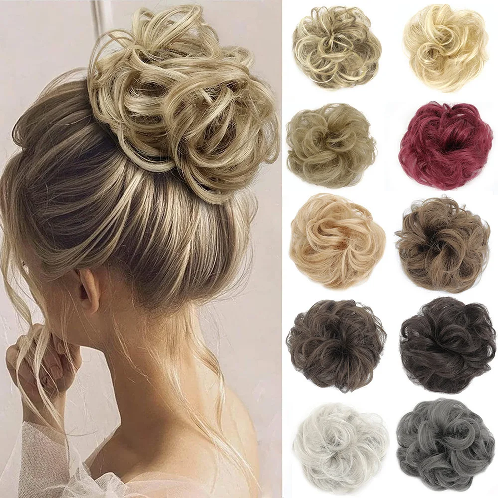 Synthetic Messy Updo Chignon Premium Big Curly Elastic Hair Scrunchies Hairpieces Donut Updo Blonde Brown Hair Pieces For Women