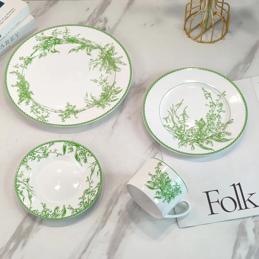 Rush for green bell orchid exquisite plate and cup set Ceramic dinner set