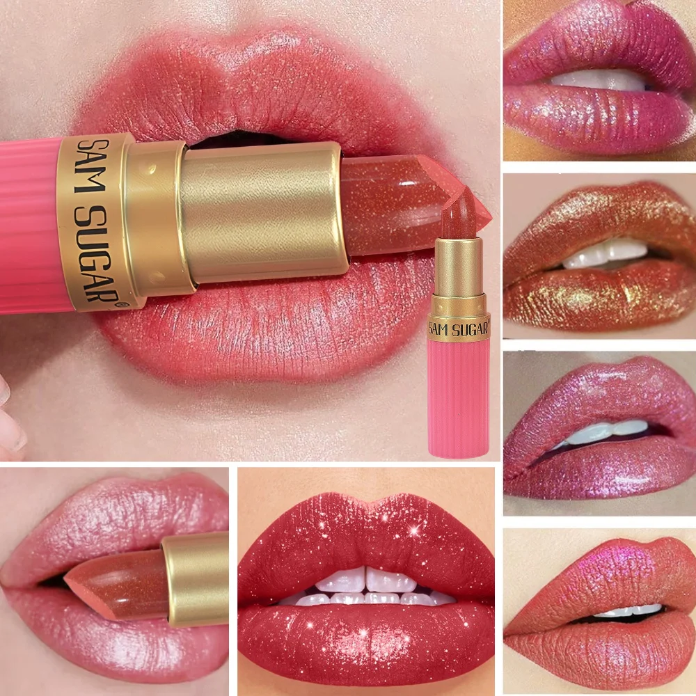 SAM SUGAR Brillo de labios con perlas metálicas de 6 colores, maquillaje de labios sin transferencia mate resistente al agua de larga duración Color de labios para mujer