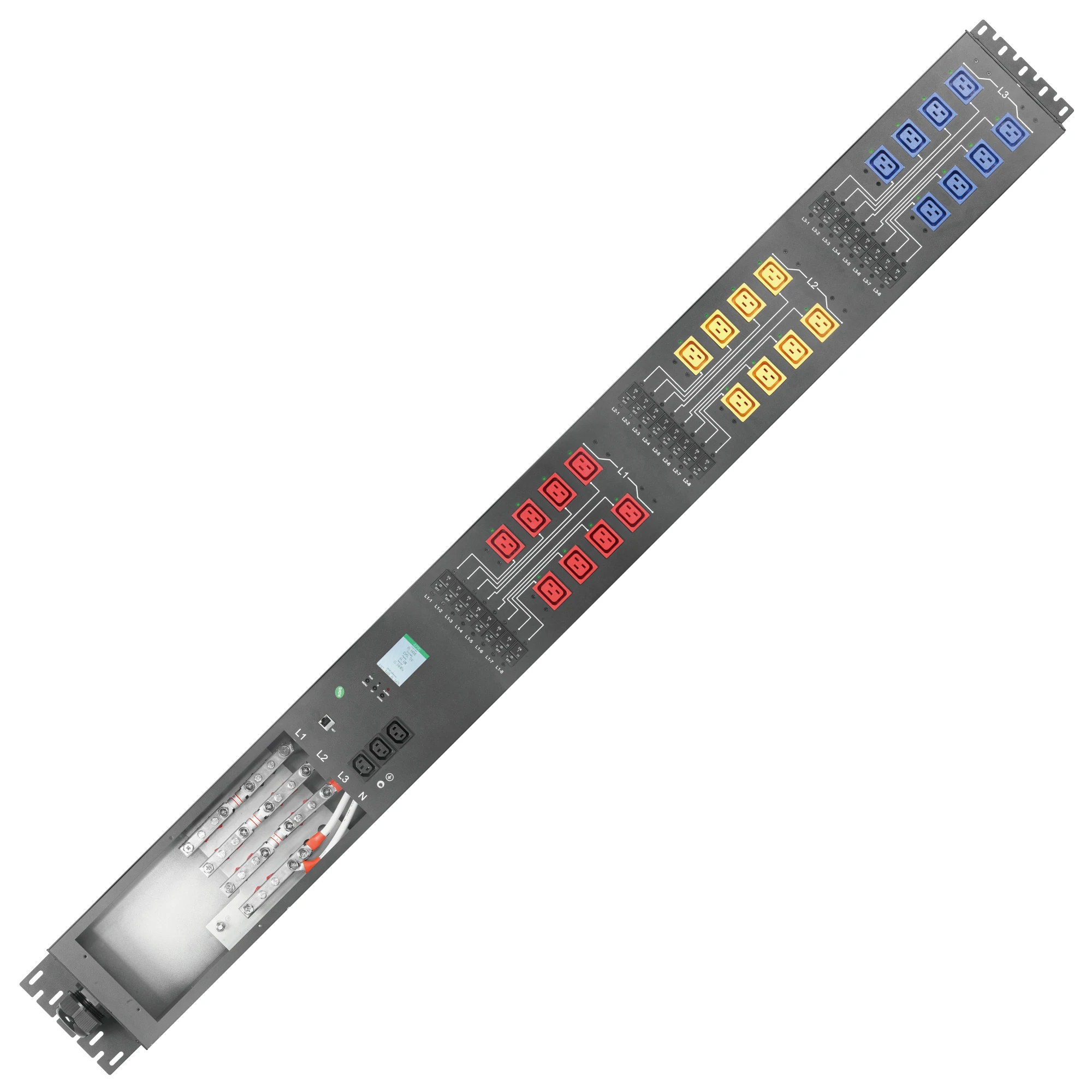 3 Phase Intelligent Rack PDU with LCD Display Circuit Breakers C13 C19 Outlets Metered Power Distribution Unit for Data Center
