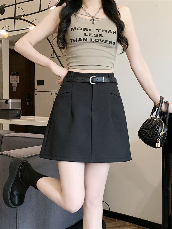 

plus Size A-Line Skirt Suit Outerwear Women's High Waist Slimming Short Skirt Office Work Summer Thin Fabric Korean Style