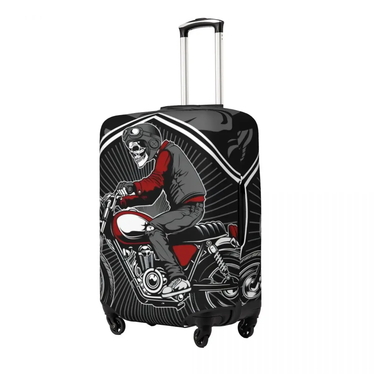 Skull Wearing A Helmet Riding An Old Motorcycle Print Luggage Protective Dust Covers Elastic Waterproof 18-32inch Suitcase Cover