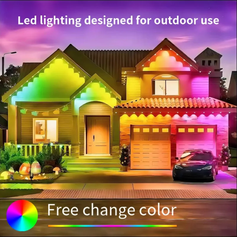 Permanent Outdoor Lights，100ft with 60 LED Eaves Lights IP67 Waterproof, Smart RGBIC Outdoor Lights for Home Party Holiday Decor