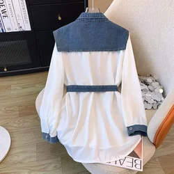 ความรู้สึกการออกแบบปลอมสองเสื้อยีนส์สําหรับผู้หญิงฤดูใบไม้ผลิฤดูร้อนฤดูใบไม้ร่วง 2025 เกาหลีสบายๆคาวบอยเสื้อกั๊กประกบเสื้อด้านบนด้วยเข็มขัด