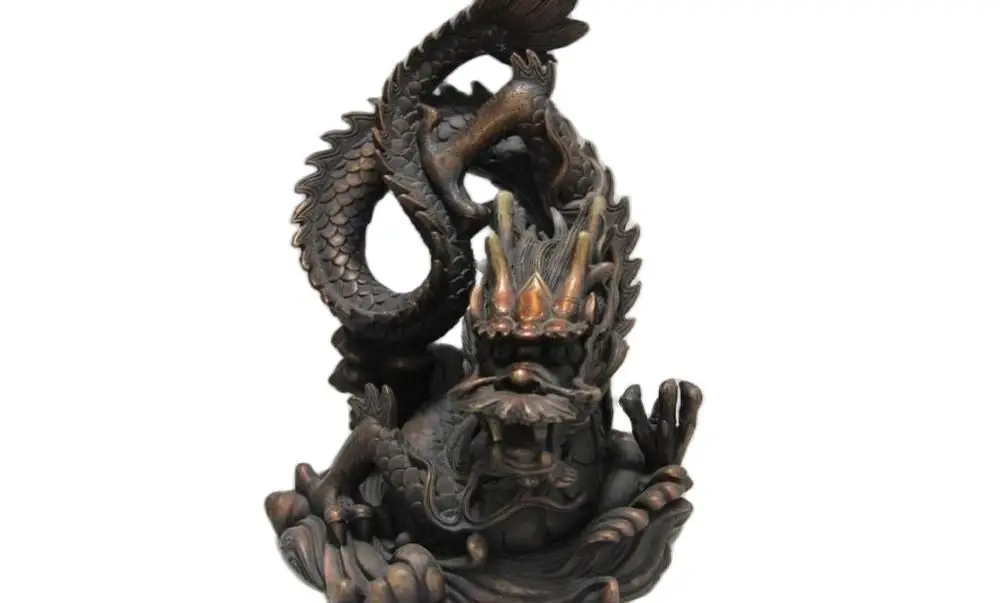 Royal Pure Copper Bronze Feng Shui Zodiac Lucky Auspicious Spiral Dragon Statue