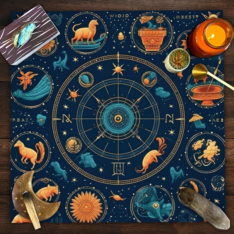 VIKAMA Triple Moon Occult Symbol Tarot Altar Cloth Divination Mat Spiritual Witchcraft Astrology Wiccan Home Decor