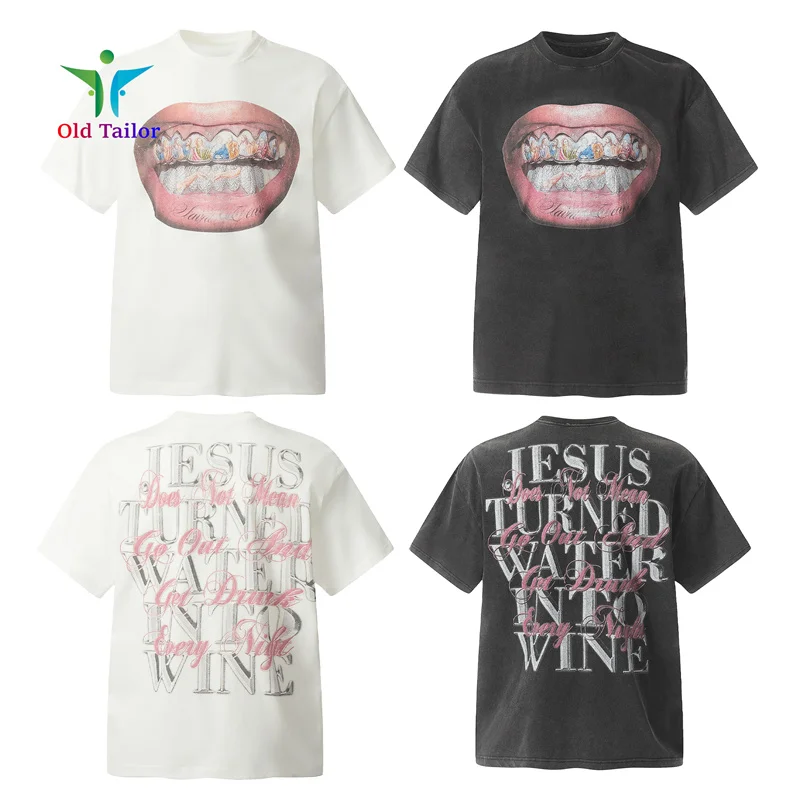 

Vintage 3D Direct Spray Lips SAINT Oversize Short Sleeve T-Shirt Best Quality Branded Washed Summer Tops Tee Short Sleeve