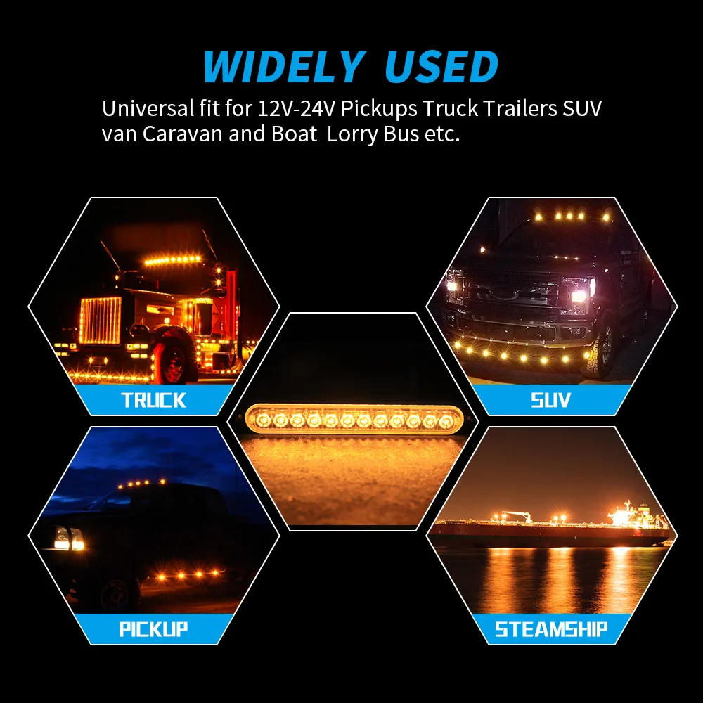 Red Blue Yellow Flash Truck Side Light Ultra-thin Strobe Light 12LED 12-24V Truck Side Light Warning Light Signal Light