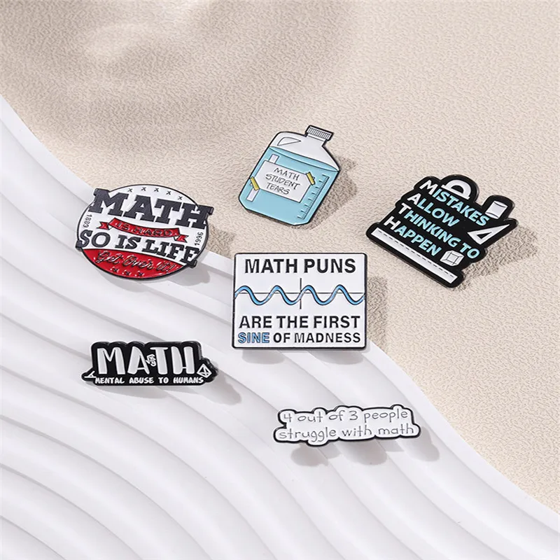 Creative Math Enamel Brooches Function Π Life Girls Love Math Formula Metal Badges Punk Costumes Lapel Pins Jewelry Accessories