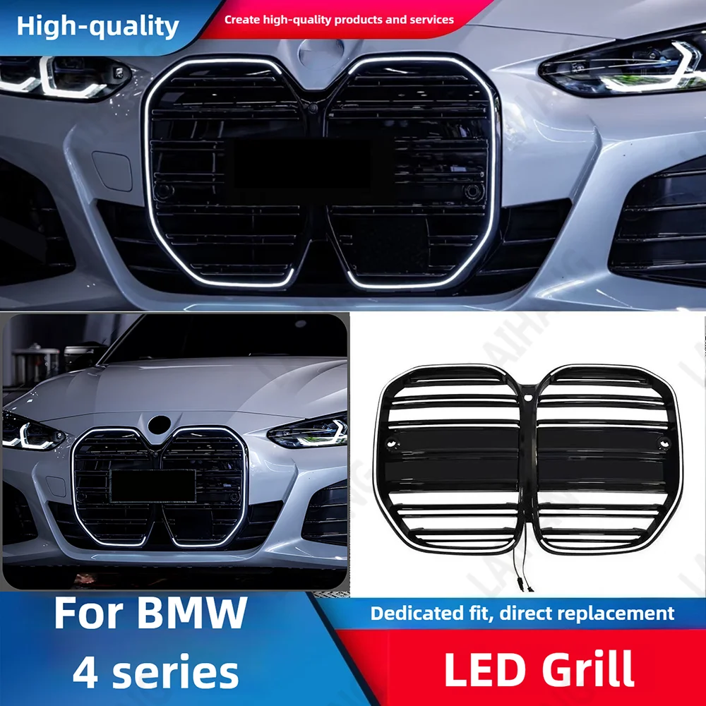 LED Light Grilles For 2020-2025 BMW 4 Series 2-Door G22 Front Bumper Kidney Grill Modified Luminous Strip Grille Racing Grills