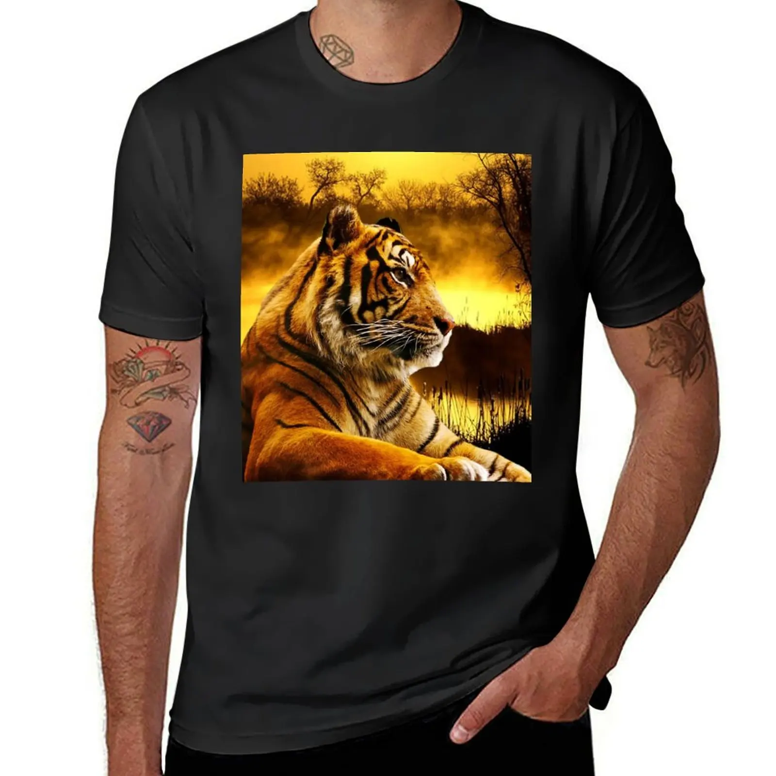 Tiger and Sunset T-Shirt blanks oversized plus sizes vintage plain t shirts men