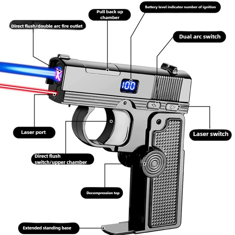ولاعة لهب مزدوجة، ولاعة كهربائية متعددة الوظائف قابلة للطي على شكل مسدس لهب أزرق شاشة ديجيتال، هدية عيد الميلاد 2026
