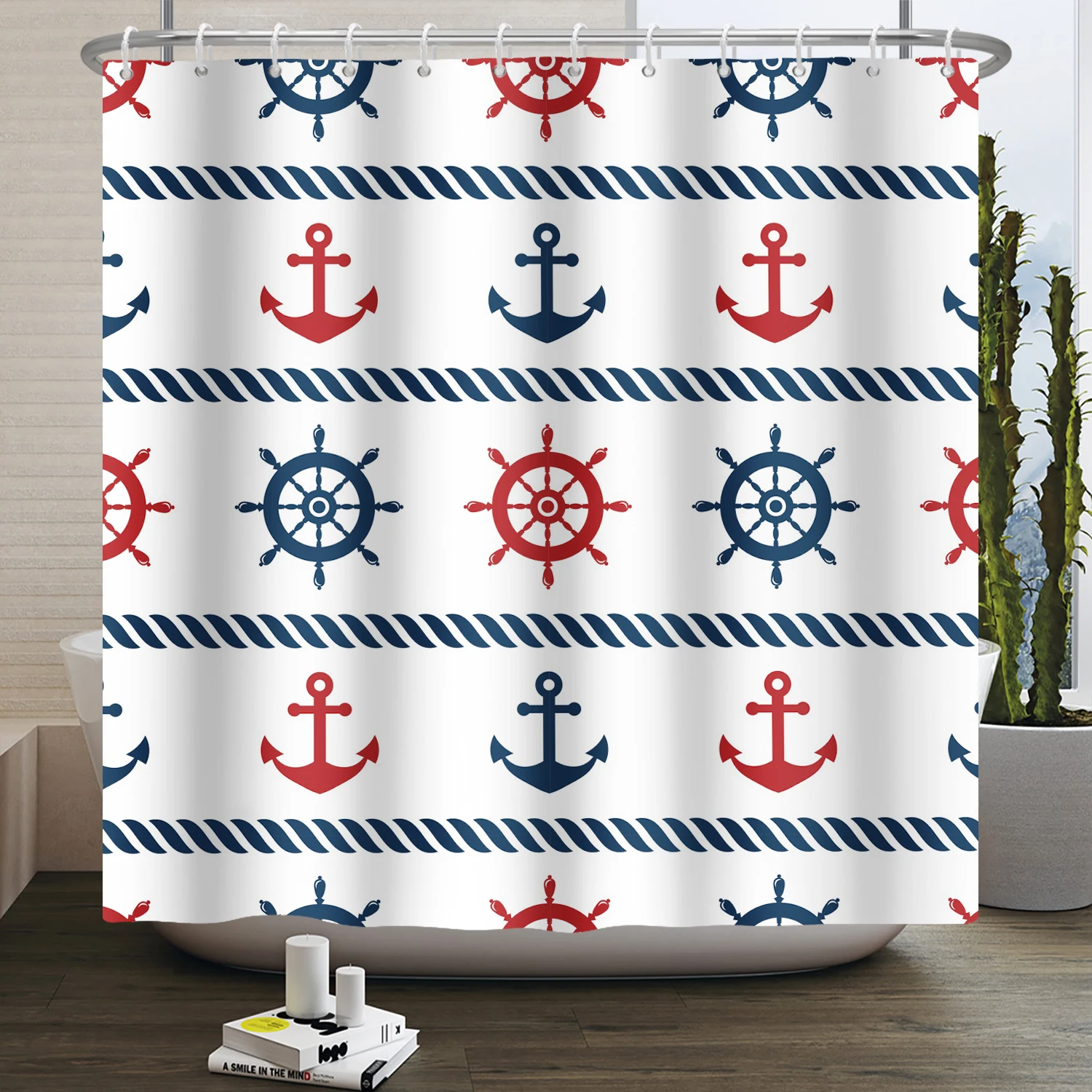 Nautical Shower Curtain Sailboat Map Lighthouse Compass Anchor Pirate Vintage Shower Curtain for Bathroom Waterproof Home Decor